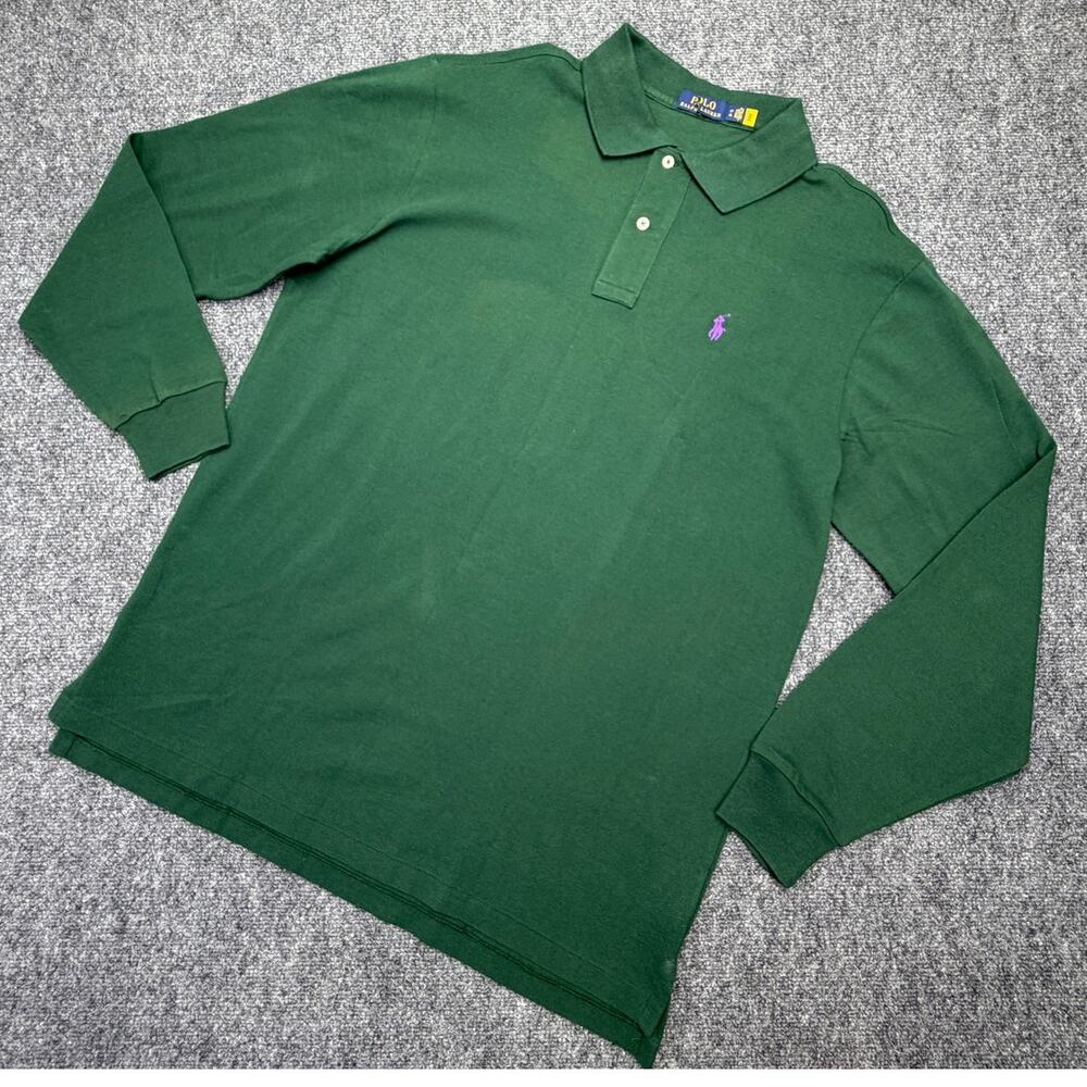 Polo Ralph Lauren Mens LT Long Sleeve Polo Green Purple Pony Cotton NWOT Tall